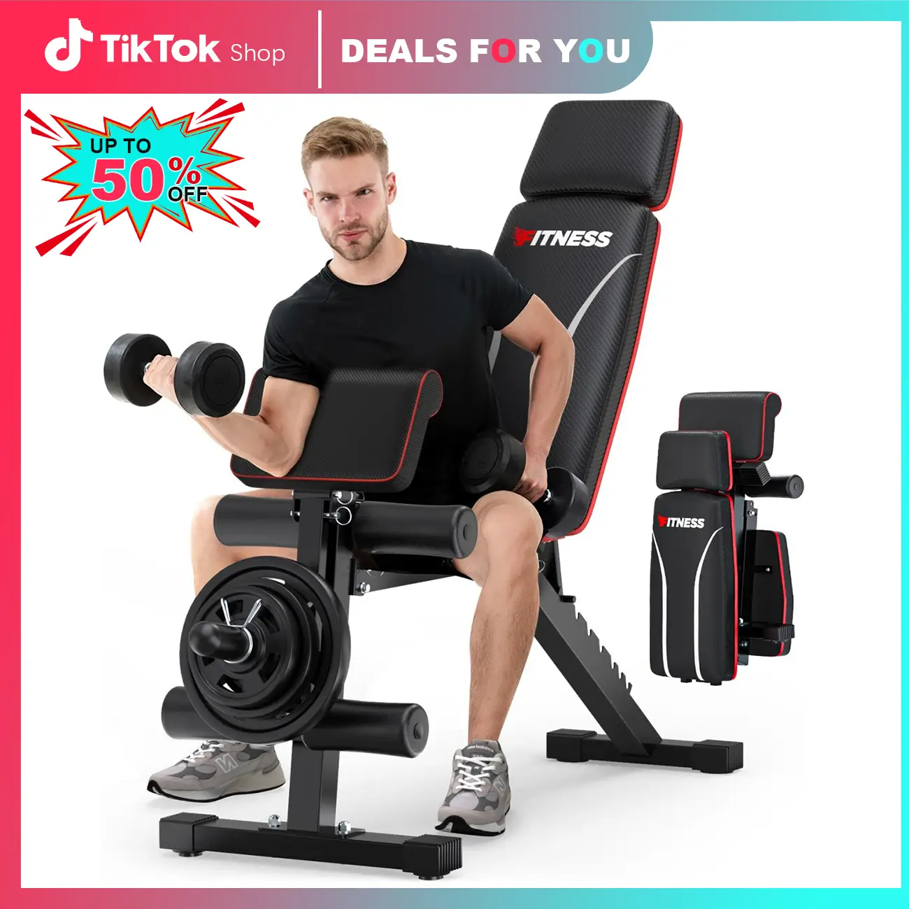 Foldable Weight Bench, 880lbs Weight Capacity Workout Bench Press for Home Gym, Banco Para Hacer Ejercicio Incline Decline Sit up Workout Equipment, L