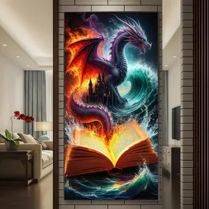 Dragon & Book Pattern DIY Diamond Arts Colorful Painting Kit without Frame, DIY 5D Diamond Arts Colorful Painting Kit, Wall Art Decor for Home Living Room Bedroom