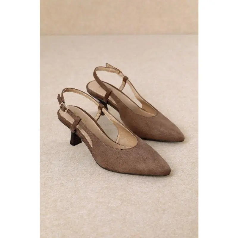 Kitty Suede Slingback Heels Brown