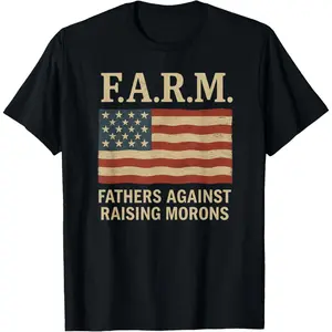 Fathers Against Raising Morons Funny USA Flag Shirt Men's Graphic Tee Crewneck Graphic Printed Unisex Cotton T-shirt for Men Fashion Men's Top for Daily Wear  made in usa