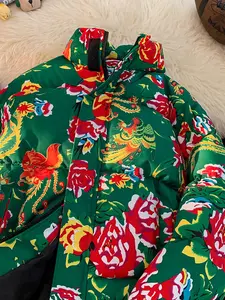 Northeastern Large Floral Cotton Jacket, Chinese Style Ethnic Pattern Coat, Warm and Insulated Bread Vest, Big Size Outerwear