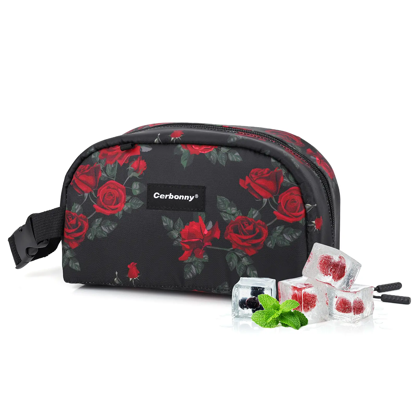 CERBONNY Mini Freezable Bag, Mature Rose Pattern, Little Snack Bag, Small Lunch Bag, 3 Cans Capacity, Best Gifts summervibes