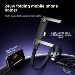 240W Fast Charging Foldable Phone Stand Cable for iPhone 17 Right Angle Quick Charge Cord