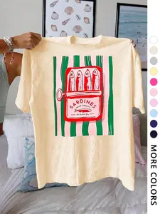 Women's Fish Print Round Neck Tee, Casual Streetwear Short Sleeve Crew Neck T-Shirt for Summer, Fashion Women's Top for Daily Wear, Womenswear, Lady