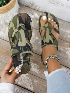 Cool Camo Slippers for Women, Summer Outdoor Wear, Belt Design, Versatile Casual Shoes, Rubber Sole, PU Upper, All Seasons