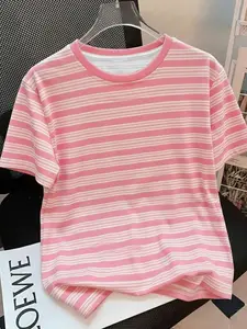 Women's Striped Casual T-Shirt, Fitted Style, All Seasons Wear, Trendy Street Fashion, Comfortable & Stylish Design, Womenswear