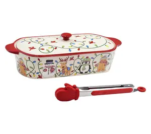 Temp-tations 2-qt Squoval Baker with Dome Lid and Tongs