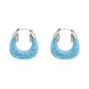 Stainless Steel Turquoise Chunky Hoop Earrings Hypoallergenic Non Tarnish Lightweight Statement Hoops for Everyday Wear