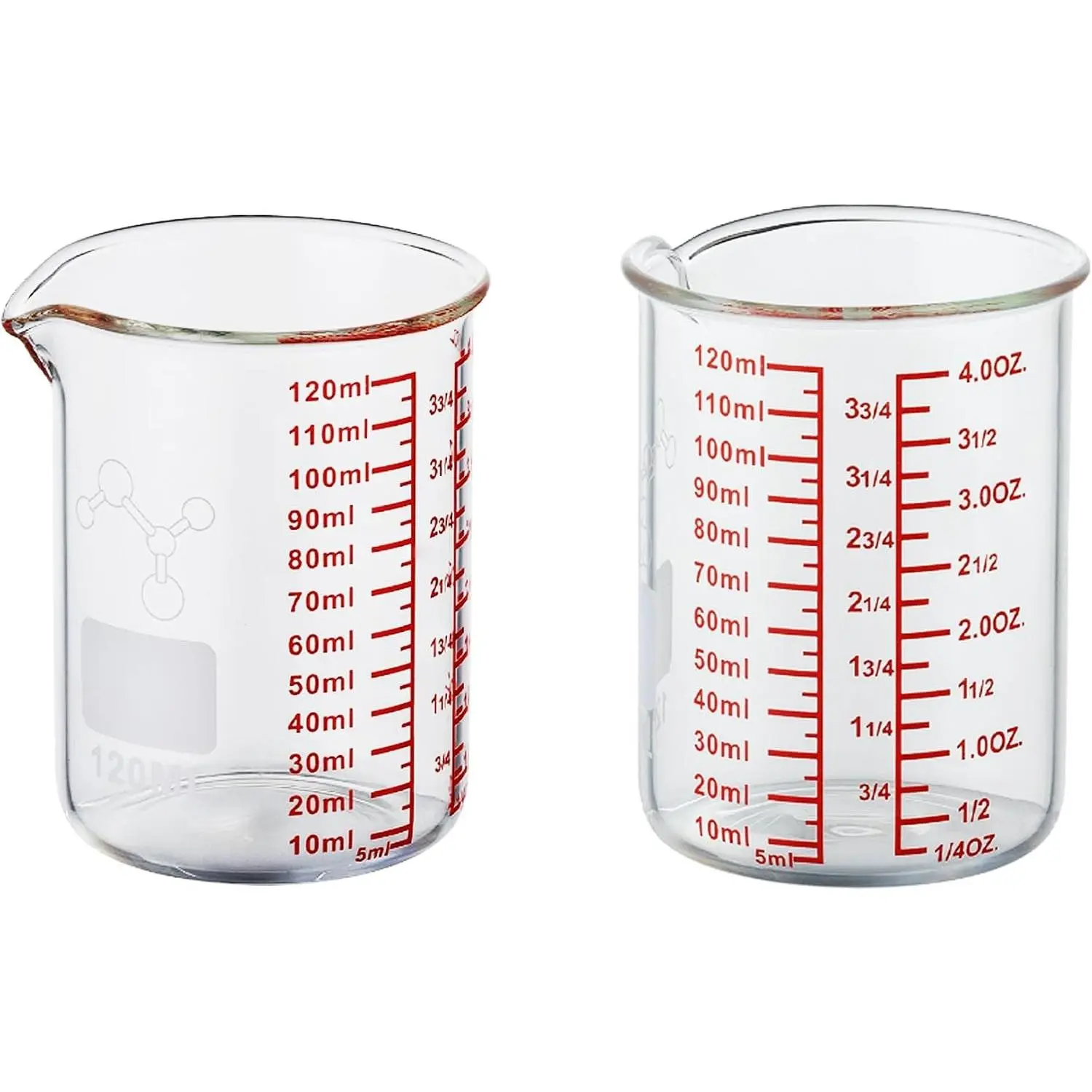 High Borosilicate Glass Measuring Cup V-Shaped Spout 120ml 4OZ Measuring Beaker for Kitchen Restaurant Easy to Read Pack of 2