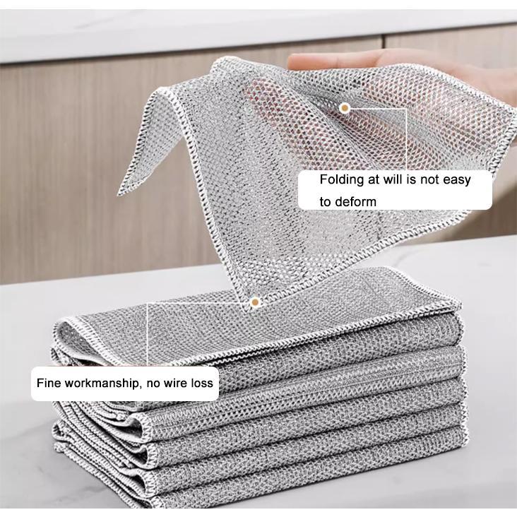 12 Counts Dishwashing Rags，Multipurpose Non-Scratch Wire Dishcloths for Wet and Dry Use, Reusable Wire Cleaning Cloths for Kitchen, Sinks, and Pans Silver Removable, Washable & More