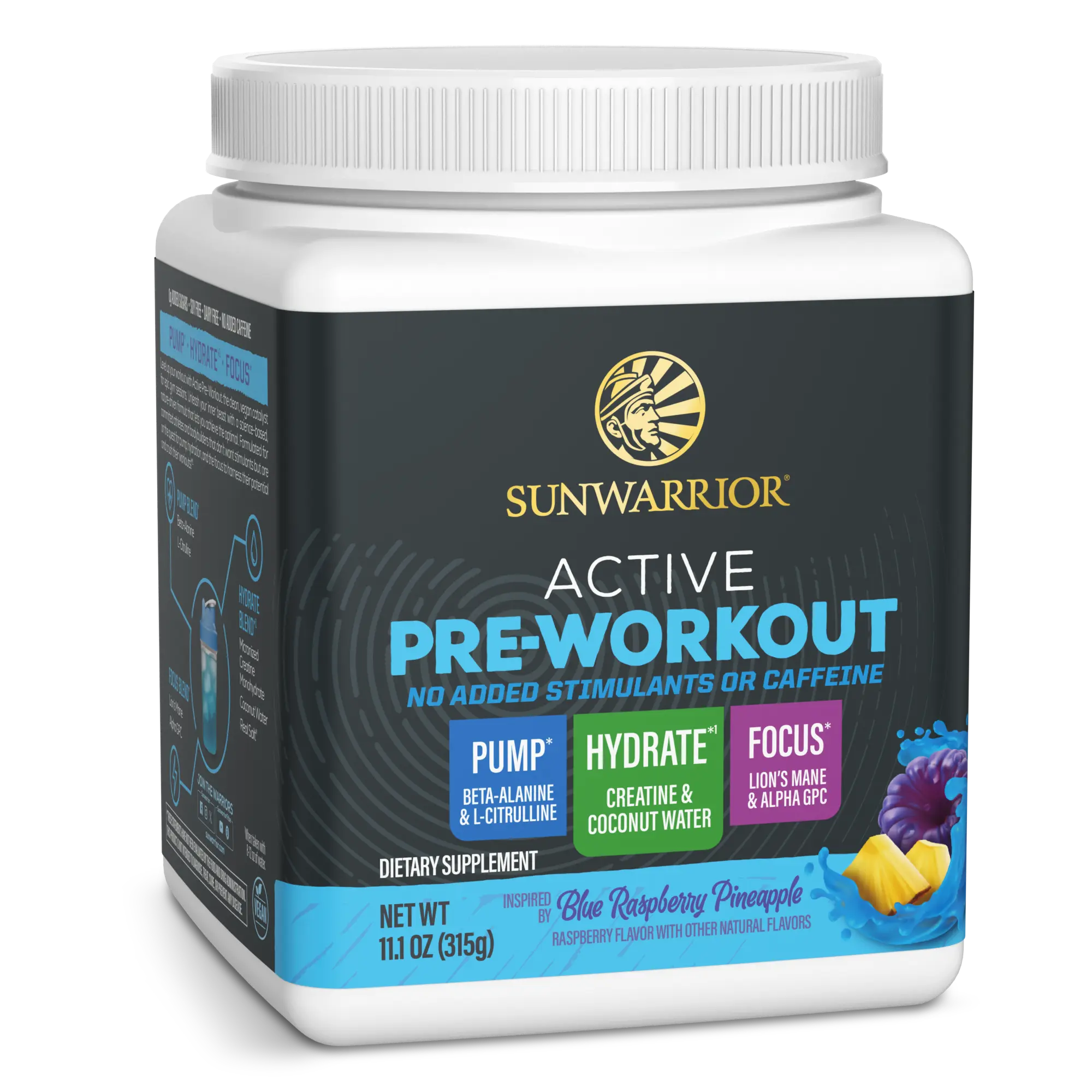 Active Pre-Workout Powder for Pump, Focus, and Hydration | No Added Stimulants or Caffeine | 315g Tub
