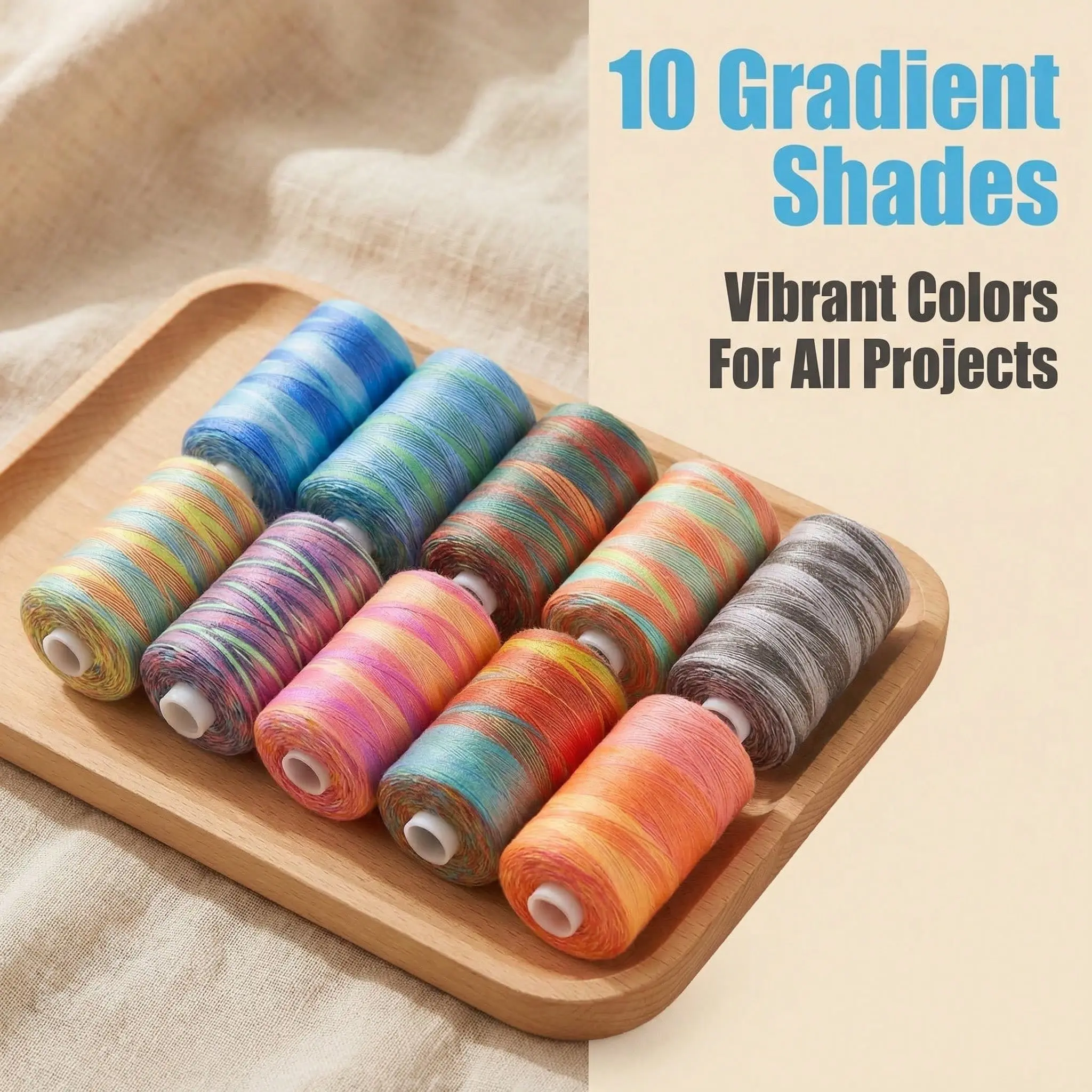 Box of 10 Colors Sewing Thread, 1000 Yards Large Reel, 100% Polyester, Home Sewing Machine Embroidery Thread, Patchwork Thread, Thread for Sewing