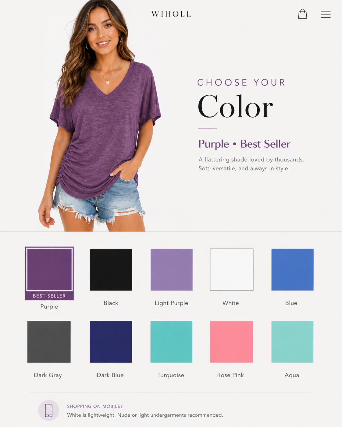 WIHOLL Womens Short Sleeve V Neck Dolman Tops with Side Shirring Loose Fit Shirts WIHOLL Womens Short Sleeve V Neck Dolman Tops with Side Shirring Loose Fit Shirts