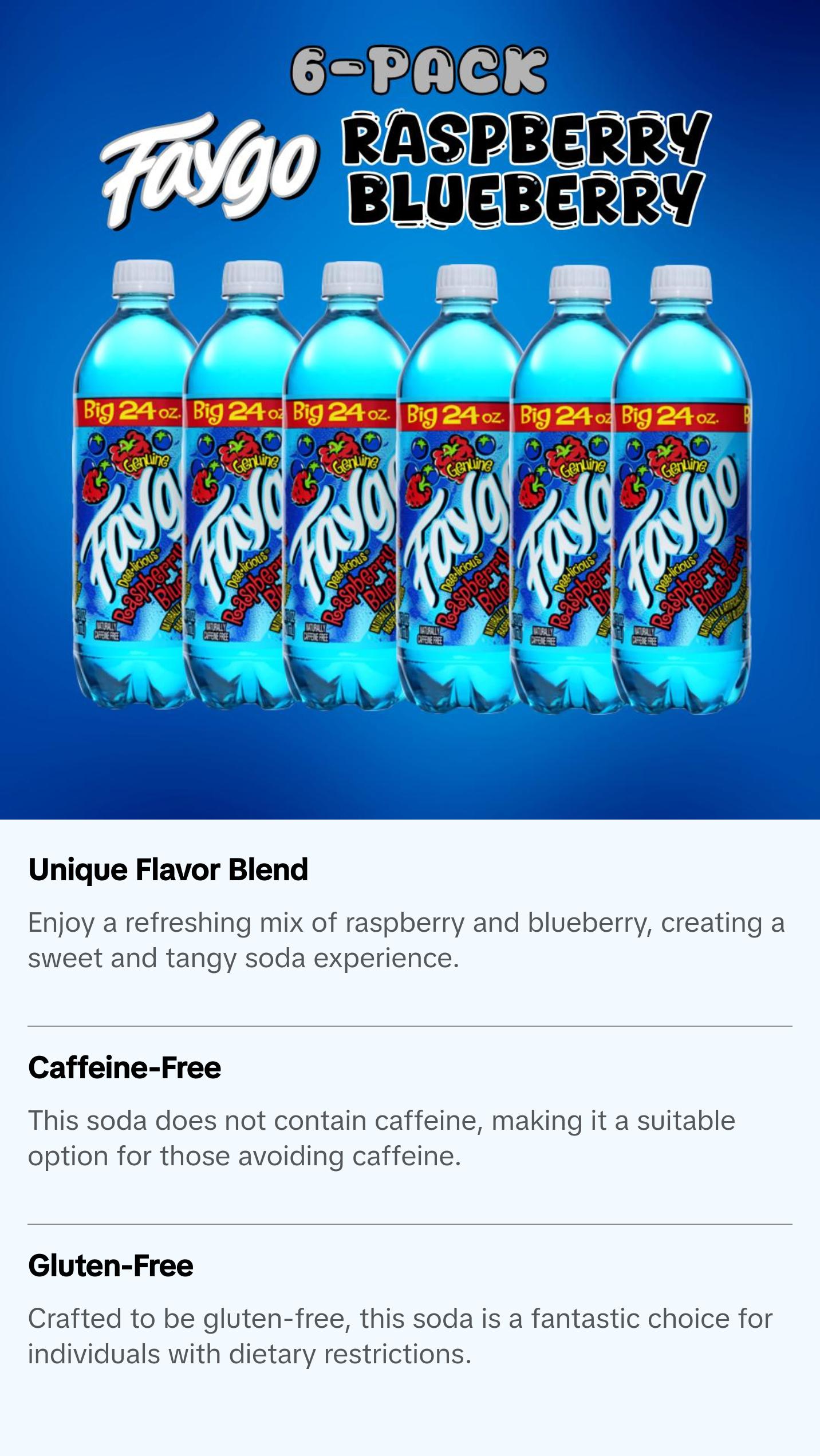 Faygo Raspberry Blueberry Soda Pop 6-pack 24oz Exotic Soda - Beverage -  Flavor Drink
