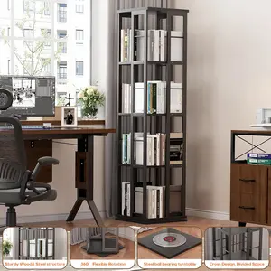Unikito Wood Rotating Bookshelf, Corner Bookshelf, 360 Display Wood Spinning Bookshelf, Floor Standing Bookcase Narrow Shelf,Bedroom, Study Room, Black Furniture Organization floating shelves