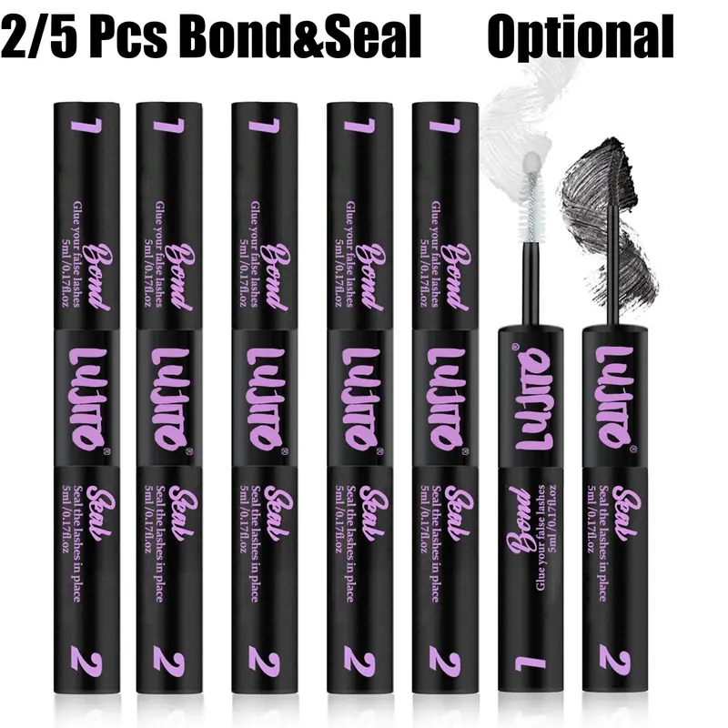 LUJITO 2/5 Pcs 10ml Waterproof Formula 2-in-1 Makeup Eyelash Lash Bond & Seal Glue, strong adhesion, mild skin-friendly, all-day comfortable wear, Great for daily DIY lash extensions at home, fits cluster segmented lashes, lasts 48-72 hours