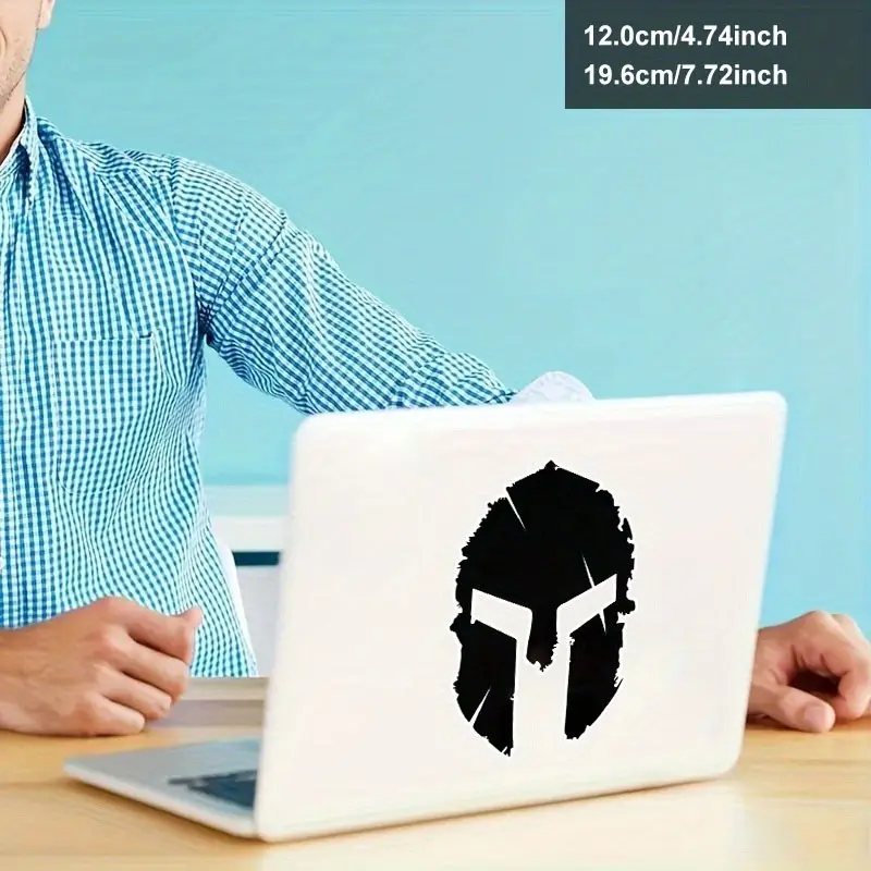 Large 19.05cm Spartan Helmet Matte Vinyl Sticker, Self-Adhesive Irregular Shape, Waterproof for Glass & Metal, Car Window Decor