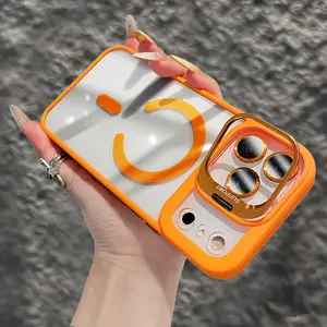 Magnetic phone case for iPhone 17 16 15 14 13 ProMax Plus air magnetic phone case and lens protective film with metal lens holder compatible with MagSafe transparent TPU phone case military grade drop and shockproof suitable for men and women