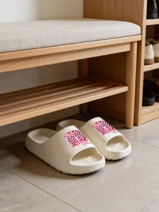 1 Pair Premium High-density EVA Slides, Cute Pink Leopard Puppy Style, Ultra-soft Thickened Cushion & Non-slip Wear-resistant Sole, Women's Water-resistant Quick-drying Indoor Outdoor Slippers