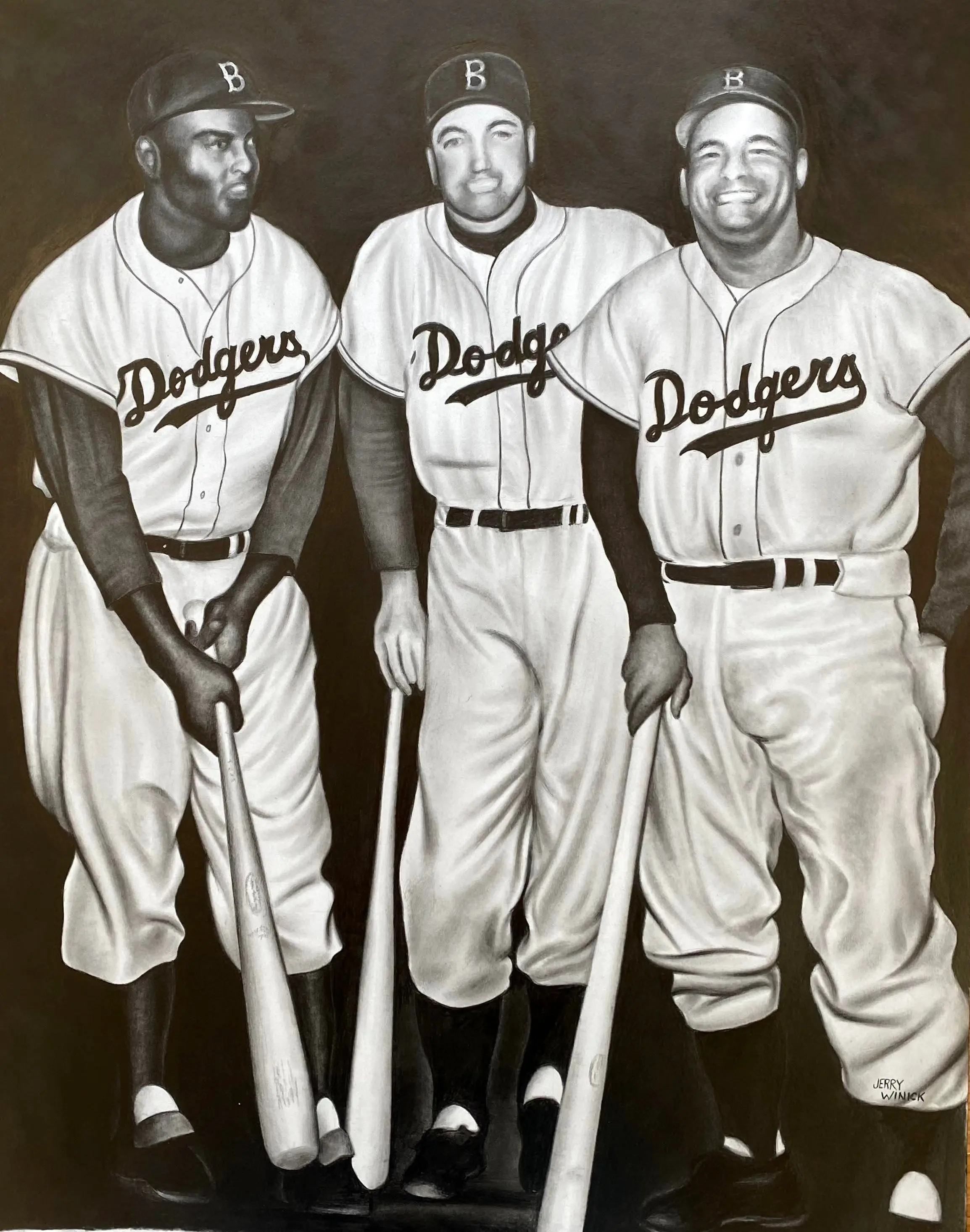 Jackie Duke and Campy Limited Edition Giclee Artwork 18x23 Inches Hand Signed and Numbered for Baseball Lovers