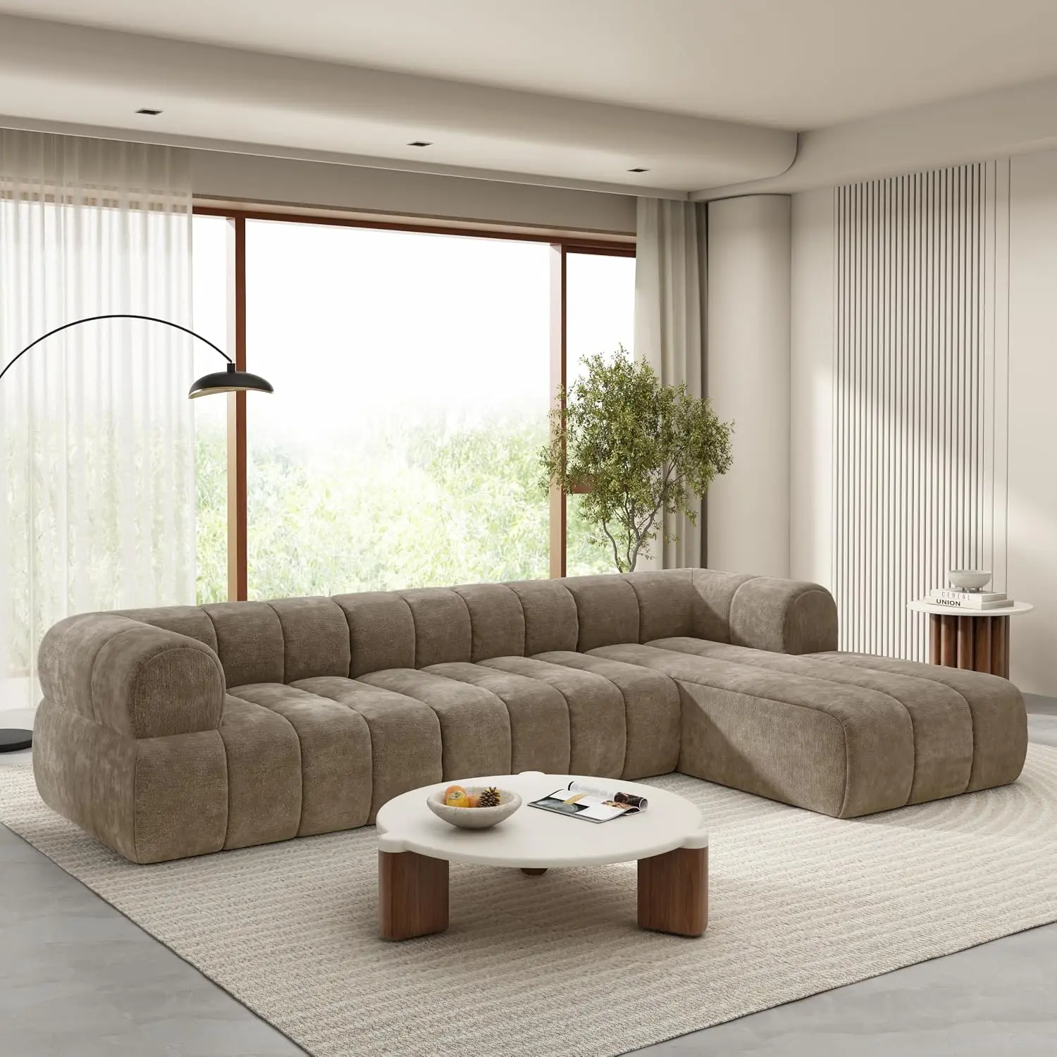 122" Modern L-Shaped Sectional Sofa with Chaise Lounge,Skin-Friendly Fully Compressed Sponge Couch,High-Density Foam Cushions,Right Hand Facing,Lounge Seating for Living Room,Espresso
