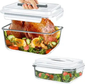 220oz & 76.4oz  Glass  Storage Containers with Lids, 2 count Airtight Big Glass Containers, Leak-proof,  Lids with Carry Handle, Freezer Safe