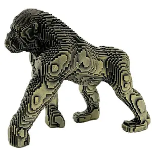Gorilla Statue - 6.46" Modern Geometric Resin Gorilla Sculpture, Pixel Art Block-Style Animal Figurine for Living Room Bookshelf Office Desk Decor