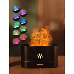 7-Color Flame Essential Oil Diffuser, 180mL Cool Mist Humidifier with Auto-Off, Ultra-Quiet USB Aromatherapy Diffuser for Bedroom, Home, Office - Portable Night Light (Black), Compact