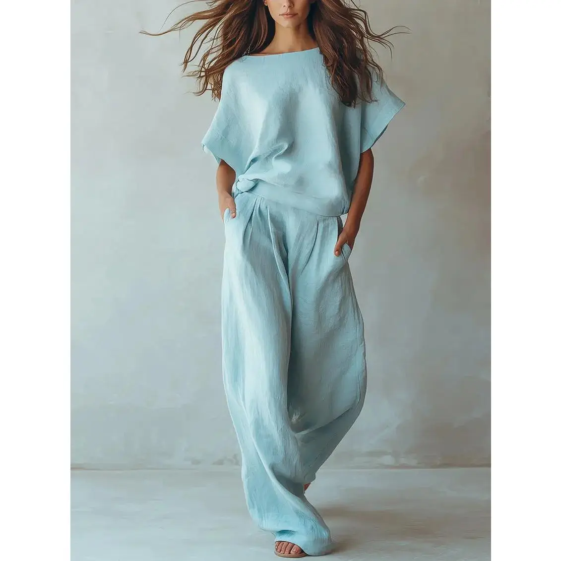Women's Linen Two-Piece Set – Relaxed Top & Wide-Leg Pants