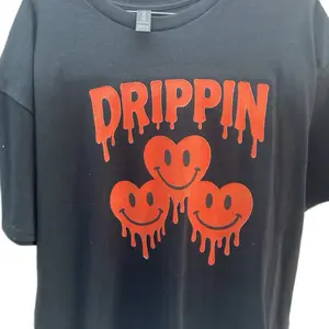 Men's Tshirt with Dripping Orange Smiley Faces Design Comfortable Casual Wear