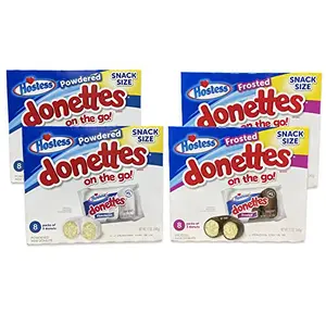 Hostess Powdered & Chocolate Frosted Donettes Bulk Value Pack - 96 Total Donuts, Dessert Snack, Sweet Soft Treats, Chocolate Glazed Donuts