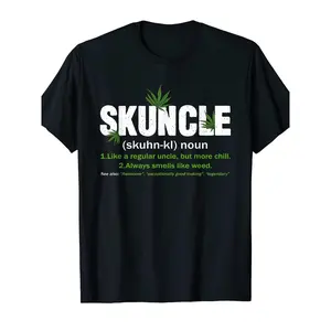 Men's Skuncle Humor Graphic T-Shirt - 220gsm Cotton Short Sleeve Tee with "Like Regular Uncle But Cooler" Design - Father's Day Gift for Weed Lovers, Casual Round Neck Top, Travel Clothing, Bold Typography Design, Soft Fabric Shirt, Laidback Style