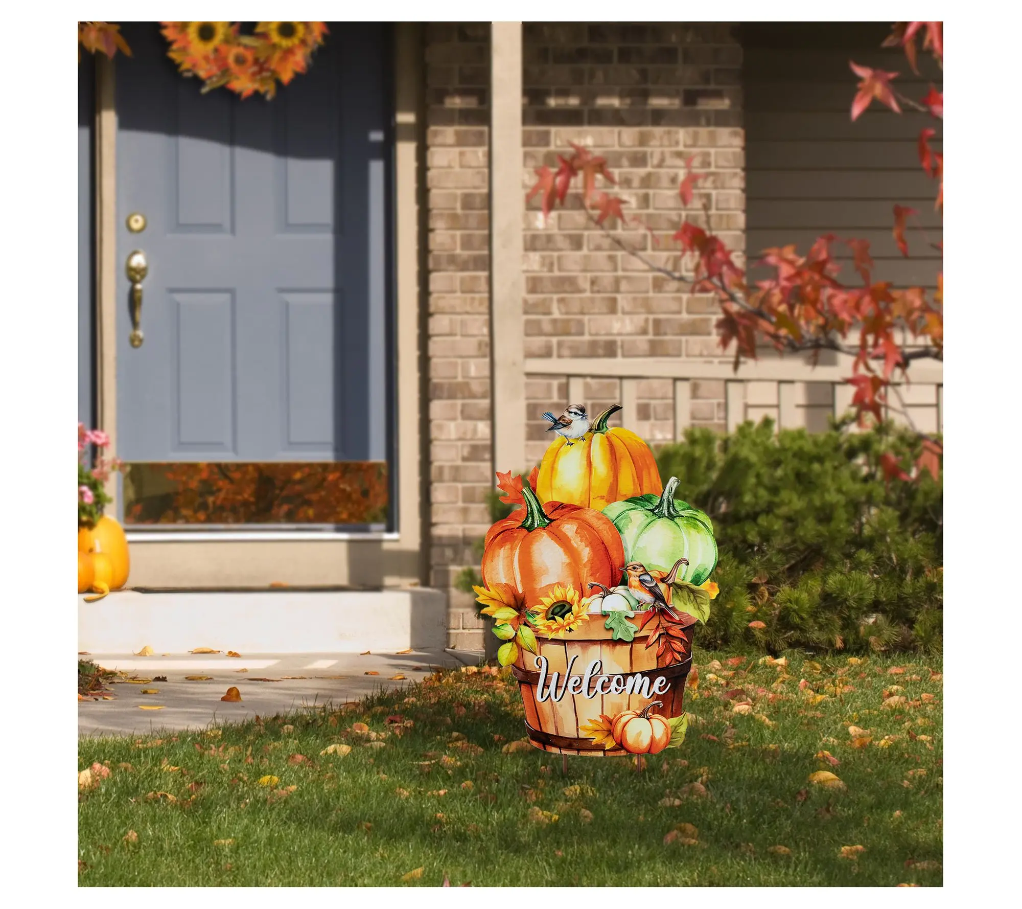 Glitzhome 30.25"H Fall Metal Pumpkins with Barrel Garden Stake