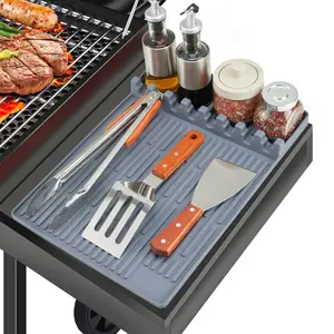 TRZZ Silicone Grill Mat for Blackstone, Large Silicone Griddle Tools Mat with Drip Pad, Heat Resistant BBQ Grill Tool Rest & Side Shelf Spatula Mat for Outdoor Grill and Kitchen Countertop,stripe Barbecue Accessories Kitchenware