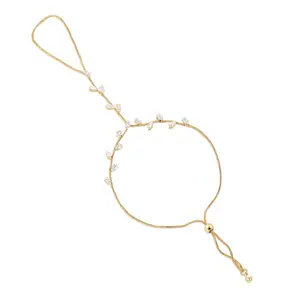 Mytys Cubic Zirconia Palm Chain Bracelet for Women Hand Bracelet Leaf CZ with Ring Hand Harness Bangle Luxury Jewelry