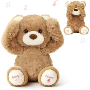 Bear Interactive Repeats What You Say Plush Teddy Bear Toy Musical Singing Talking Stuffed Animal Adorable Electric Animate Gift for Toddlers, Brown, 11''