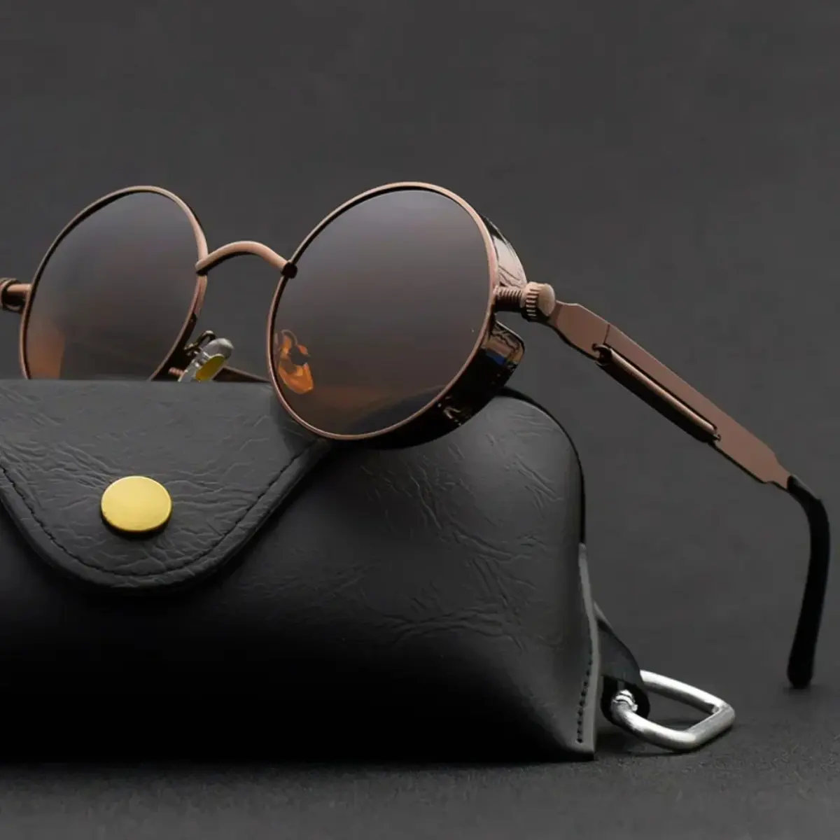 Vintage Steampunk Round Sunglasses for Women and Men, Heart Accent Metal Frame with UV400 Protection Natural Lens, Semi Rimless, Stylish Sunglasses, Accessories For Women, Polyamide, Unisex, Round Shape Sunglasses, Stylish Shades backtoschool