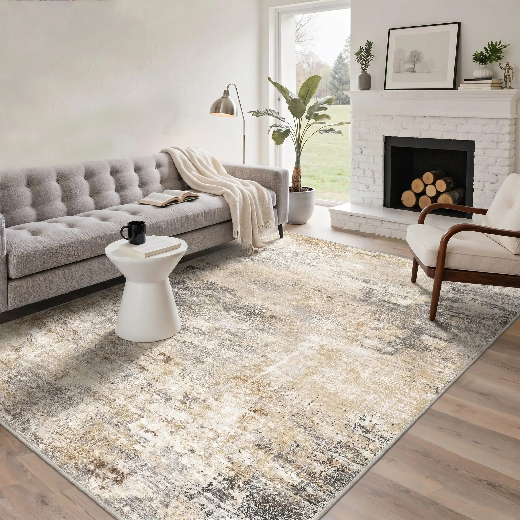【Deals For You Days】GENIMO Area Rug – Soft, Non-Slip, Pet Friendly, Machine Washable Floor Rug, Home Carpet, Stylish Decor for LivingRoom，Bedroom ,ARA004-BEIGE