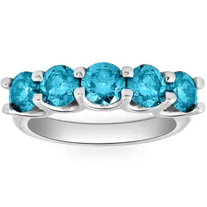 2Ct Blue Diamond Five Stone U Prong Wedding Ring in Gold Lab Grown