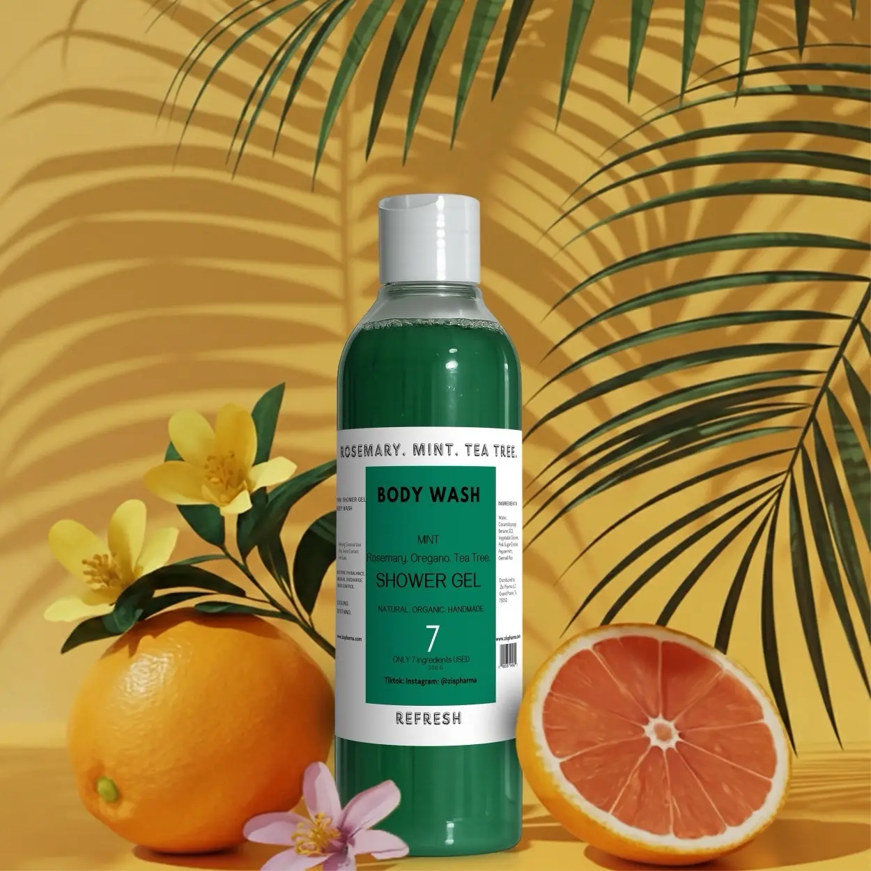 Ph Balanced Plant Based 7-Ingredient Body Wash Shower Gel. Rosemary. TeaTree. Oregano. Mint. Botanical Ingredients!