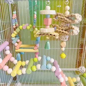 Parrot climbing ladder, swing, chew-resistant cuttlebone hanging string, sugar glider bird cage accessories, stand ladder Metal