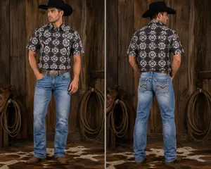 Mens Short Sleeve Aztec Pearl Snap Shirt Purple