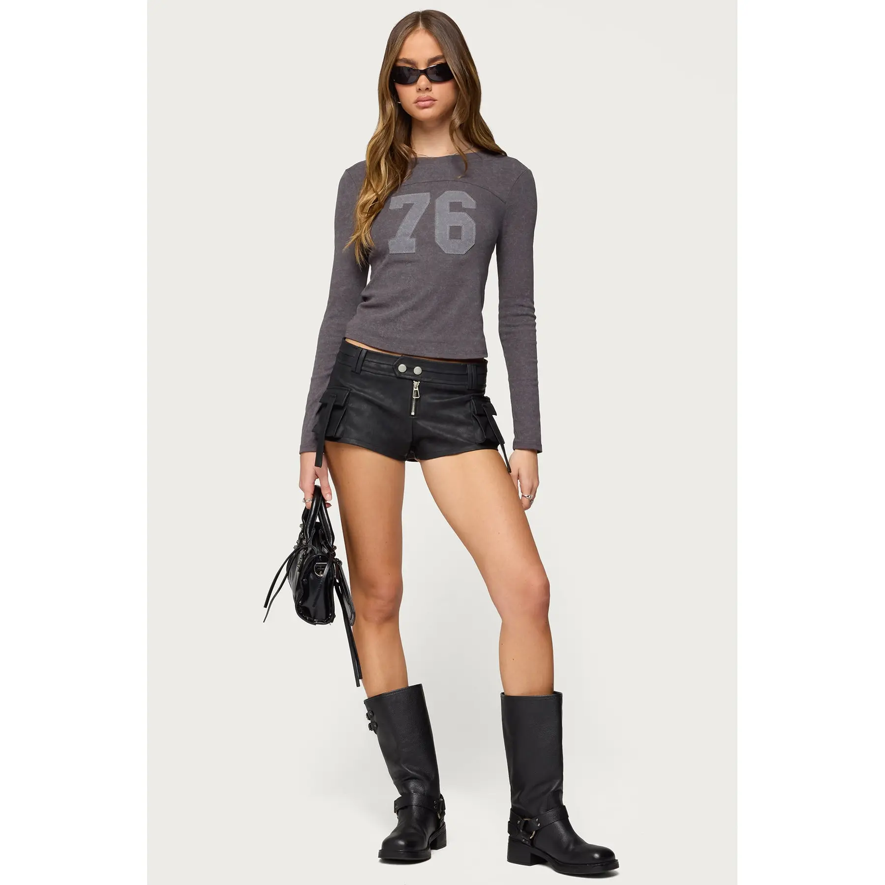 Washed Faux Leather Micro Cargo Shorts