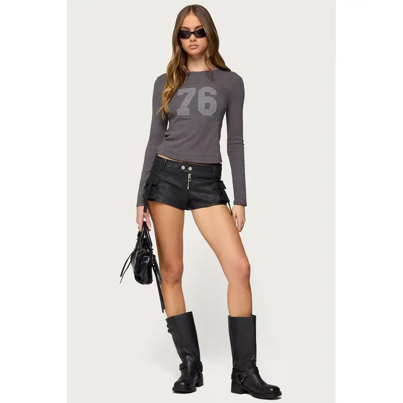 Washed Faux Leather Micro Cargo Shorts