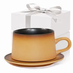 【Mother's Day】 JDCervita  Ceramic Mug Set, Coffee Mugs with Saucer, 7.4 OZ Coffee Cups for Home and Office,Birthday Gift for Women, Mom, Dad, Friend, Sister, Brother, Dishwasher and Microwave Cups