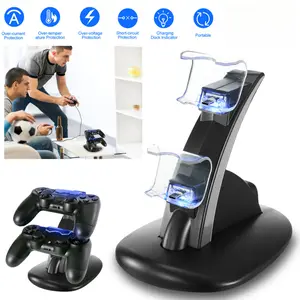 Charging Dock Station Dual Micro USB Charger Stand For PS4 Pro/PS4 Slim Gamepad Controller Handle Charging Station w/ Blue Indicator Game Lovers,summervibes