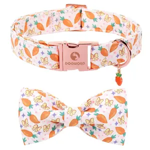 DOGWONG Easer Pink Easter Dog Collar with Bow, Adjustable Durable Soft Carrot Design for Male Female Dogs