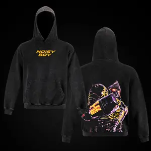 Noisy Boy - Real Steel Double Printed Oversize Lightweight Acid Washed Hoodie TV Series Graphic Top Cotton Streetwear T-Shirt boys merch Men's Regular Fit Floral Print Tee