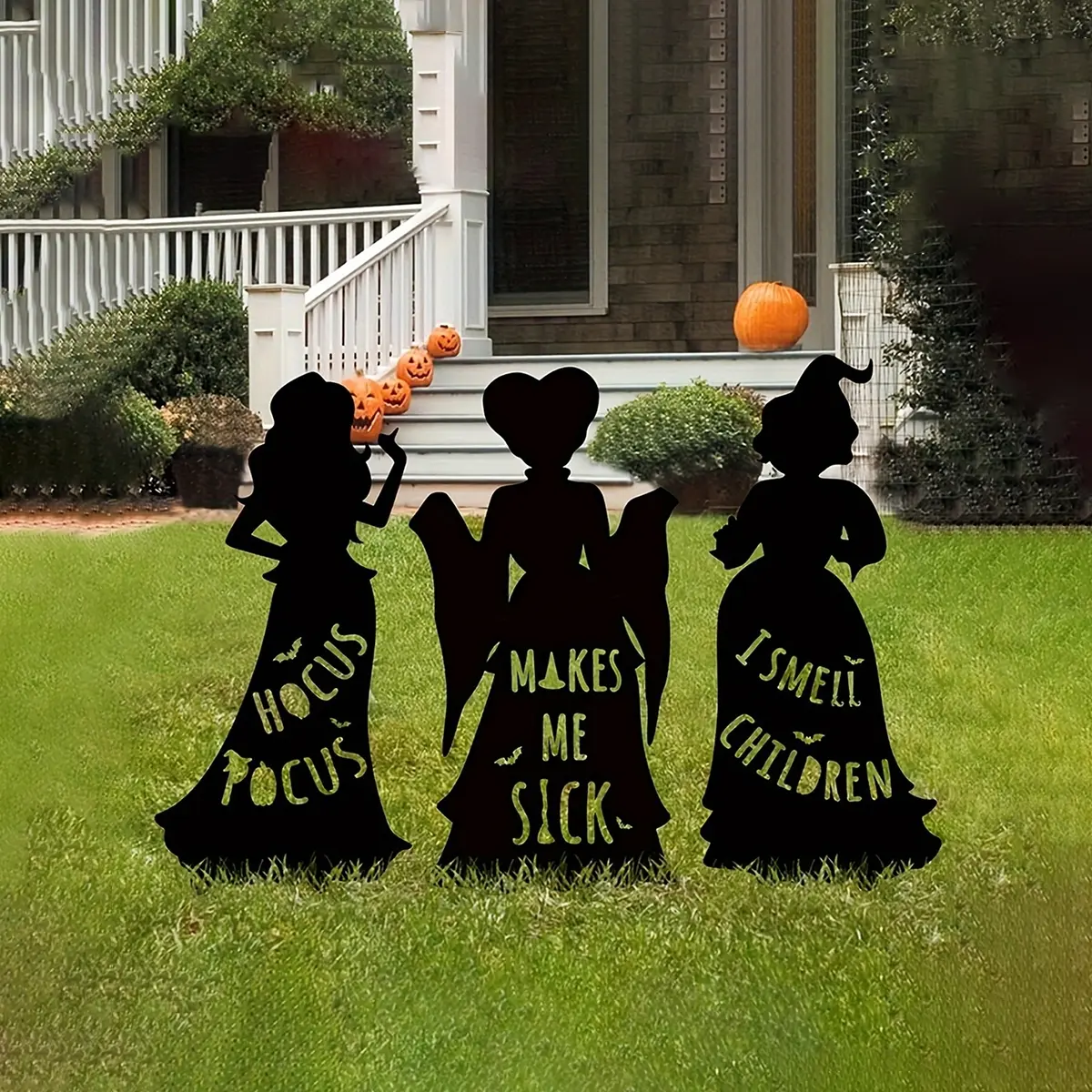 3-Piece Halloween Witch Silhouette Garden Stakes Set, Hocus Pocus & I Smell Youngsters Phrases, Spooky Outdoor Decorations, Outdoor Party Decorations, Fall Decor