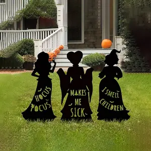 3-Piece Halloween Witch Silhouette Garden Stakes Set, Hocus Pocus & I Smell Youngsters Phrases, Outdoor Decorations